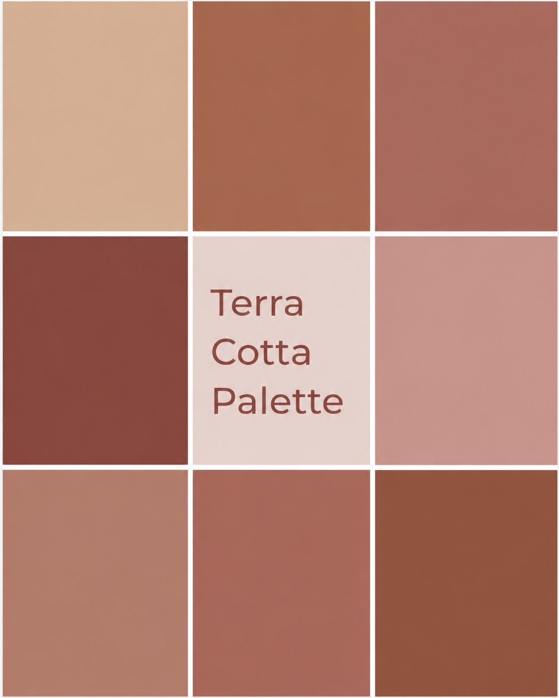 Palette de nuances terracotta, du beige sable au rouge brique profond